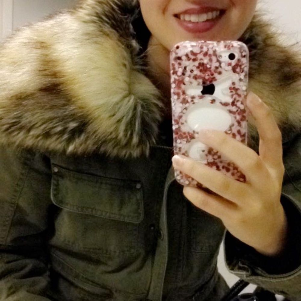 Fashion army green faux fur coat